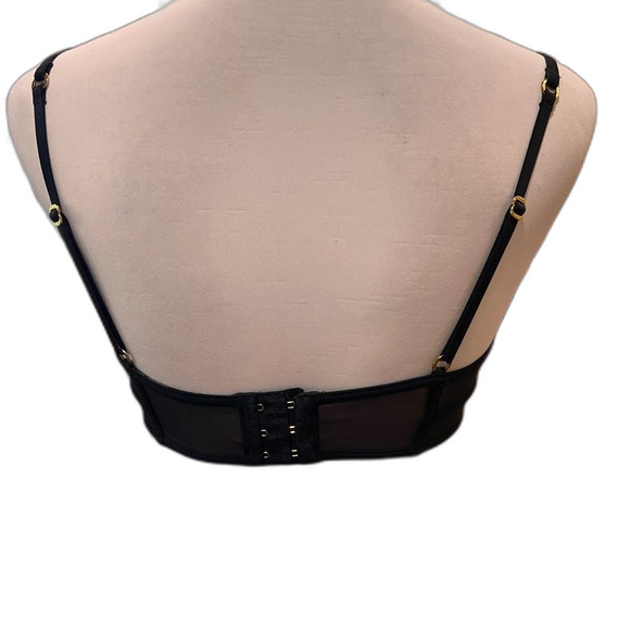Victoria’s Secret Sheer Black & Tan Metalic Mesh Balconette Bra Gold Accents 36B - Picture 3 of 10